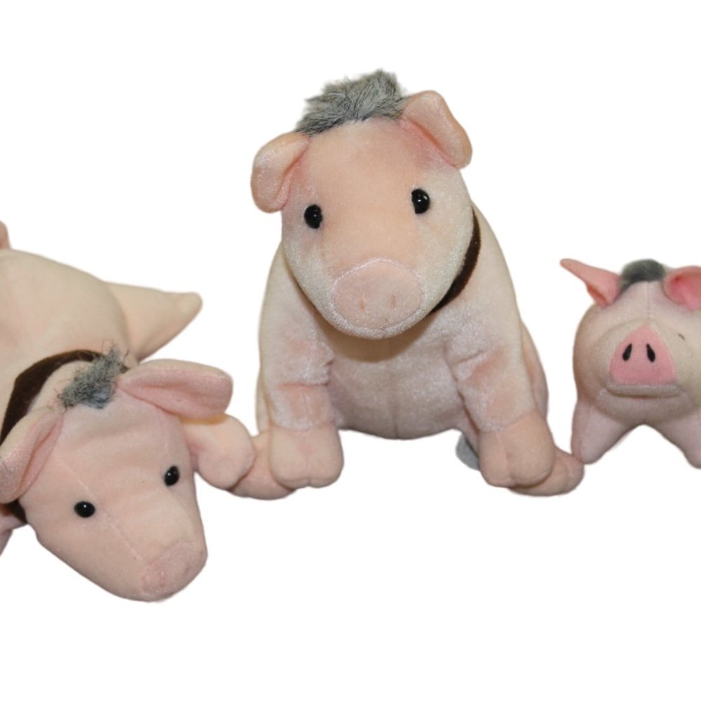 Babe the Pig Plush Stuffed Animal Lot of 3 Peach Beanie Universal Studios VTG